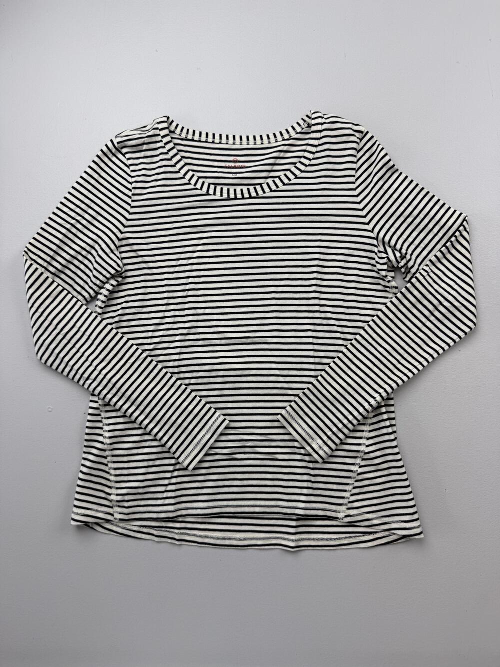 Talbots Shirt Womens LP Petite White Stripe Scoop Neck Long Sleeve Jersey Top